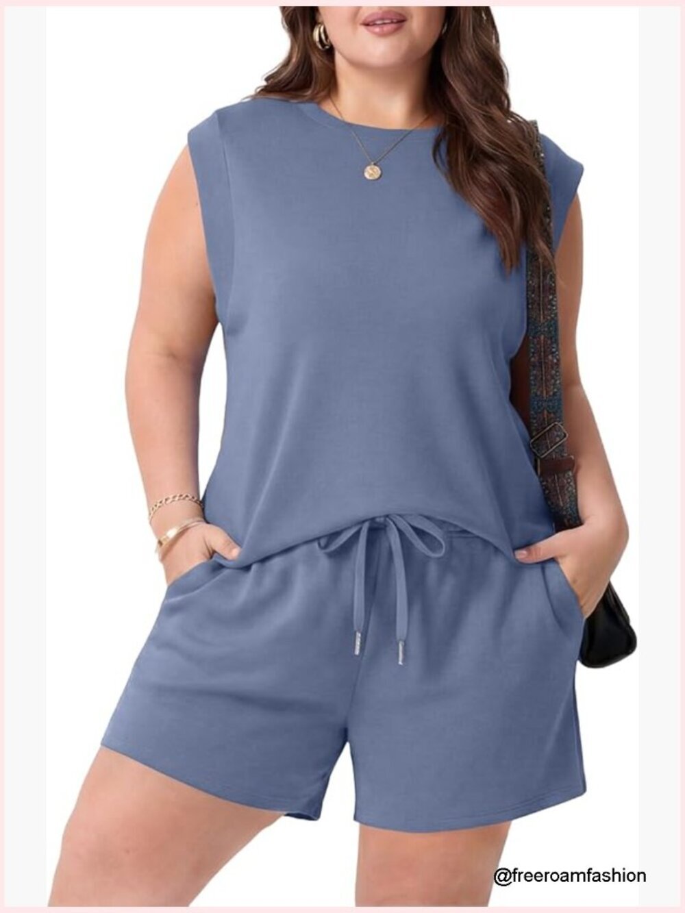 Plus Size Summer 2 Piece Set Shorts & Tee with Pockets Air Layer Fabric
